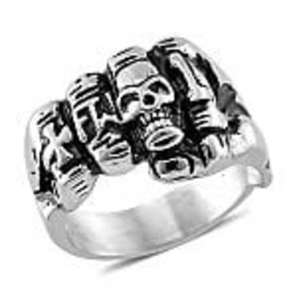 Stainless Steel Fist Face Skull FTW Biker Ring Size 9